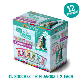 Weruva Dogs in the Kitchen Grain Free Pooch Pouch Party! Variety Pack Wet for Dogs 12 2.8-oz Packs