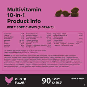 Pet Honesty Multivitamin 10-in-1 Chicken Flavored Soft Chews Daily Vitamin Supplement for Dogs 90 count
