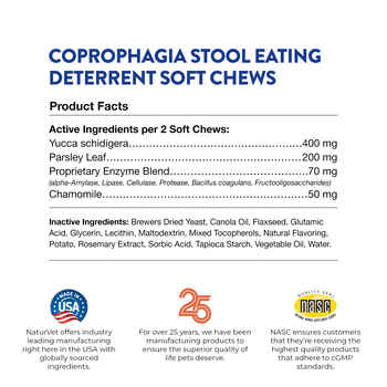 NaturVet Coprophagia Stool Eating Deterrent Plus Breath Aid Supplement for Dogs Soft Chews 70 ct