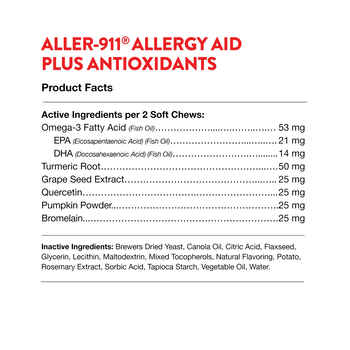 NaturVet Aller-911 Allergy Aid Plus Antioxidants Supplement for Dogs and Cats Soft Chews 70 ct