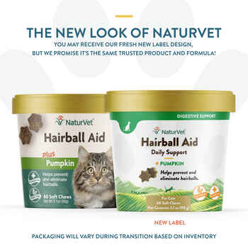 NaturVet Hairball Aid Plus Pumpkin Supplement for Cats Soft Chews 60 ct