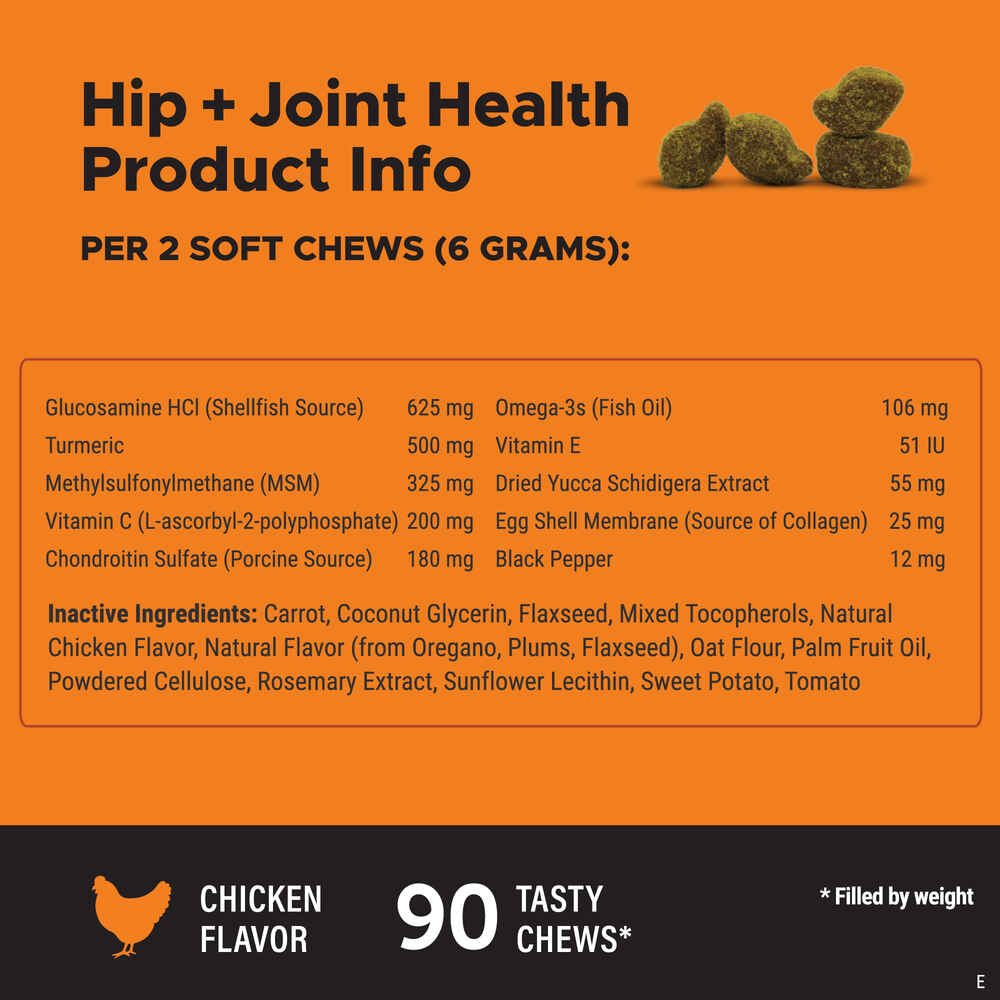 Pet Honesty Hip + Joint Health Chicken Flavored Soft Chews Hip and Joint Mobility Supplement for Dogs
