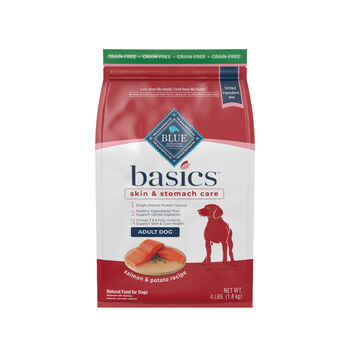 Blue Buffalo BLUE Basics Adult Skin & Stomach Care Grain-Free Salmon & Potato Recipe Dry Dog Food 4 lb Bag product detail number 1.0