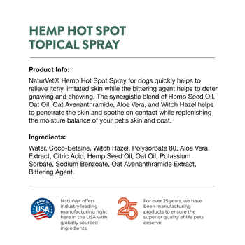 NaturVet Hemp Hot Spot Spray with Aloe Vera for Dogs Liquid Spray 12 fl oz