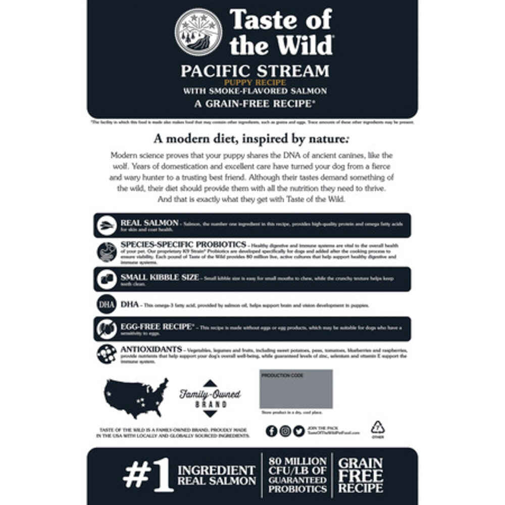 Taste of the Wild Pacific Stream Puppy Recipe Smoke-Flavored Salmon Dry Dog Food