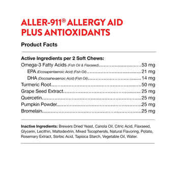 NaturVet Aller-911 Allergy Aid Plus Antioxidants Supplement for Cats Soft Chews, 60 ct