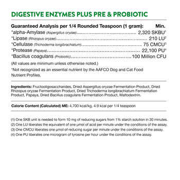 NaturVet Digestive Enzymes Plus Pre & Probiotic Supplement for Dogs and Cats Powder 4 oz