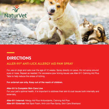 NaturVet Aller-911 Anti-Lick Allergy Aid Paw Spray Plus Aloe Vera for Dogs and Cats Spray 8 oz