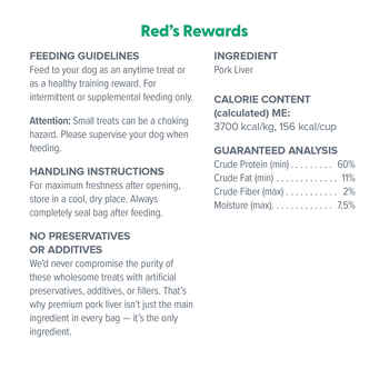Dr. Marty Red's Rewards 100% Freeze-Dried Raw Pork Liver Dog Treats 4 oz Bag
