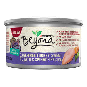 Purina Beyond Cage-Free Turkey, Sweet Potato & Spinach Recipe in Gravy Wet Cat Food 3 oz Can - Case of 12 product detail number 1.0