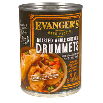 Evanger's Grain-Free Hand Packed Roasted Whole Chicken Drummets Dinner Canned Dog Food 12.5-oz, case of 12 product detail number 1.0