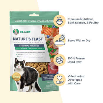 Dr. Marty Nature’s Feast Essential Wellness Turkey, Beef, & Salmon Premium Freeze-Dried Raw Cat Food 5.5 oz Bag