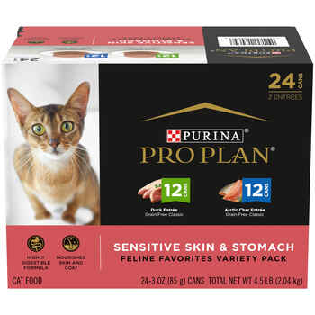Purina Pro Plan Adult Sensitive Skin & Stomach Feline Favorites Variety Pack Wet Cat Food 3 oz Cans (Case of 24) product detail number 1.0