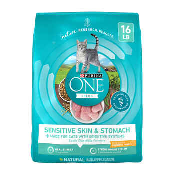 Purina ONE +Plus Sensitive Skin and Stomach Turkey Dry Cat Food 16 lb. Bag product detail number 1.0