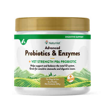 NaturVet Advanced Probiotics & Enzymes Plus Vet Strength PB6 Probiotic Supplement for Dogs and Cats Powder 8 oz product detail number 1.0