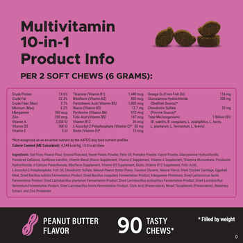 Pet Honesty Multivitamin 10-in-1 Peanut Butter Flavored Soft Chews Daily Vitamin Supplement for Dogs 90 Count