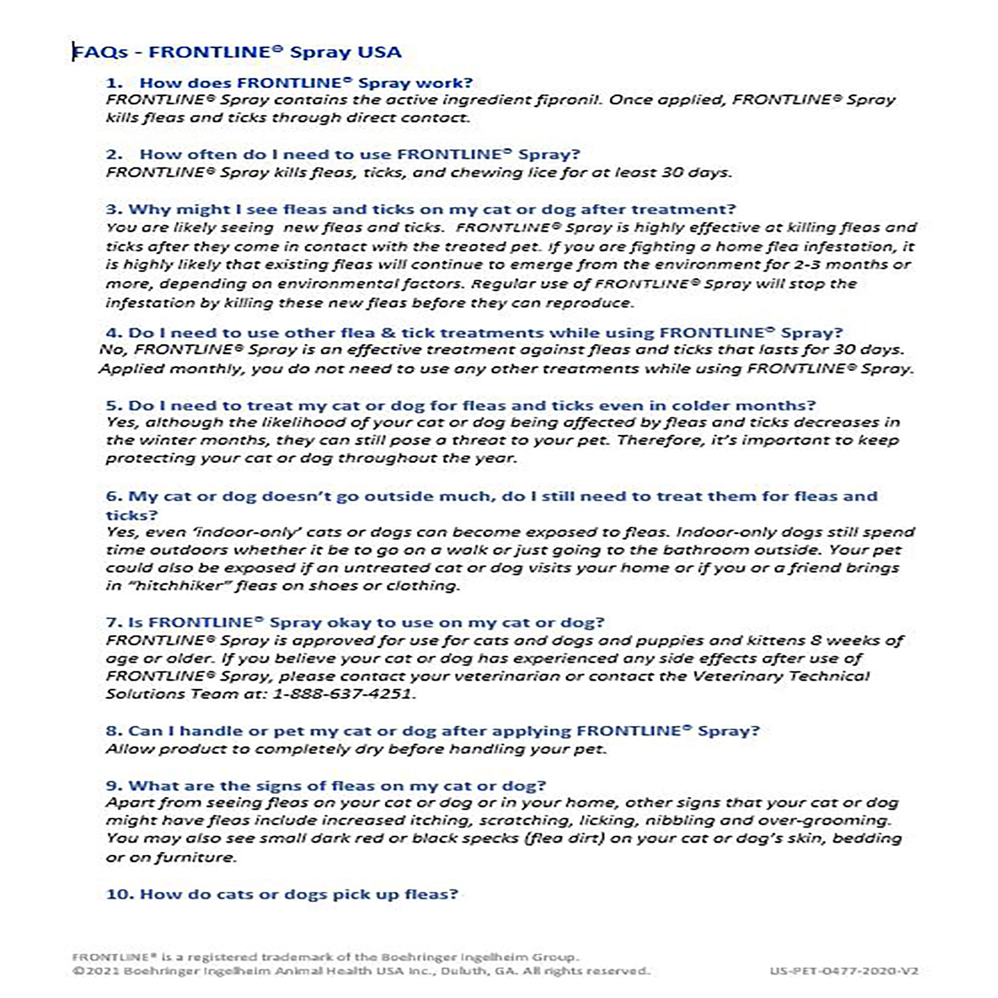 frontline spray dosage