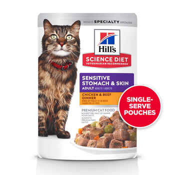 Hill's Science Diet Sensitive Stomach & Skin Chicken & Beef Dinner Wet Cat Food Pouches - 2.8 oz Pouches - Pack of 24 product detail number 1.0