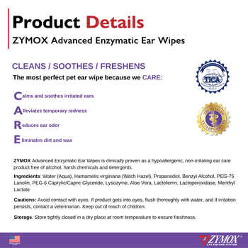 Zymox Advanced Enzymatic Ear Wipes -100 Count