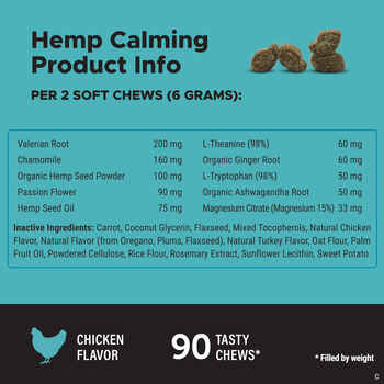 Pet Honesty Hemp Calming Chicken Flavored Soft Chews Calming and Anxiety Supplement for Dogs 90 Count