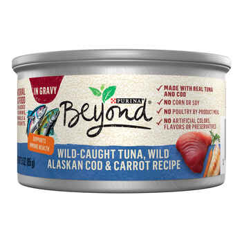 Purina Beyond Wild-Caught Tuna, Wild Alaskan Cod & Carrot Recipe in Gravy Wet Cat Food 3 oz Can - Case of 12 product detail number 1.0