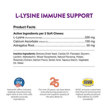 NaturVet L-Lysine Immune Support Plus Antioxidants Supplement for Cats Soft Chews 60 ct