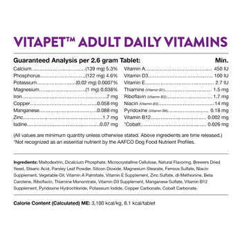 NaturVet VitaPet Adult Daily Vitamins Plus Breath Aid Supplement for Dogs Time Release Chewable Tablets 60 ct