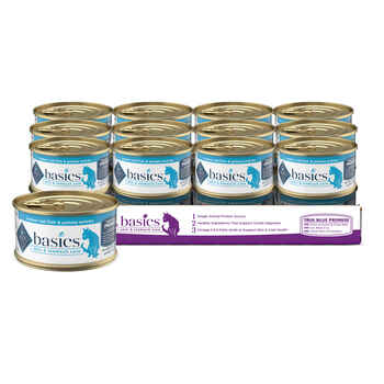 Blue Buffalo BLUE Basics Adult Skin & Stomach Care Grain-Free Indoor Fish and Potato Entree Wet Cat Food 3 oz Can - Case of 24