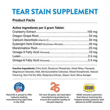 NaturVet Tear Stain Plus Lutein Supplement for Dogs and Cats