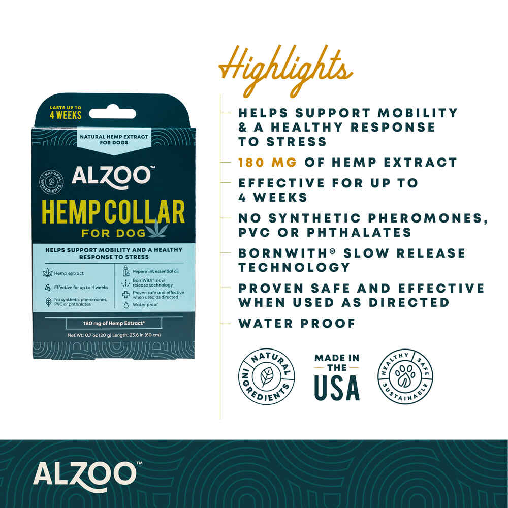 Alzoo Plant-Based Hemp Premium Mobility + Calming Collar for Dogs