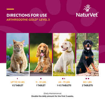 NaturVet ArthriSoothe-GOLD Level 3, Clinically Tested Advanced Joint Care Supplement for Dogs and Cats Time Release, Chewable Tablets 90 ct