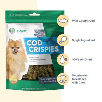 Dr. Marty Cod Crispies 100% Air-Dried Wild-Caught Cod Skin Dog Treats 4 oz Bag