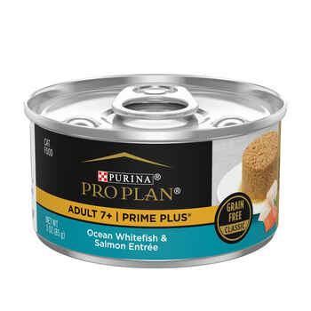 Purina Pro Plan Senior Adult 7+ Prime Plus Ocean Whitefish & Salmon Entree Grain-Free Classic Wet Cat Food 3 oz Cans (Case of 24) product detail number 1.0
