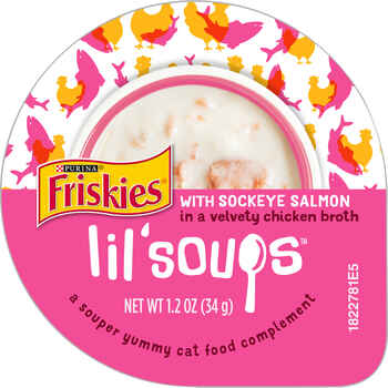 Friskies Lil' Soups with Sockeye Salmon in a Velvety Chicken Broth Cat Food Compliment Topper 1.2 oz - Case of 8 product detail number 1.0