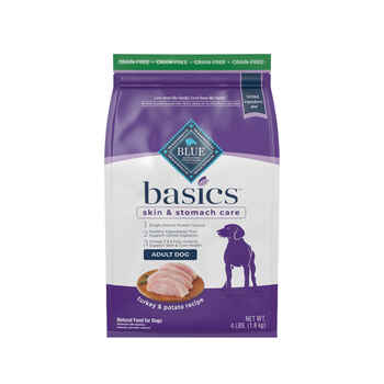 Blue Buffalo BLUE Basics Skin & Stomach Care Grain-Free Turkey & Potato Recipe Dry Dog Food 4 lb Bag product detail number 1.0