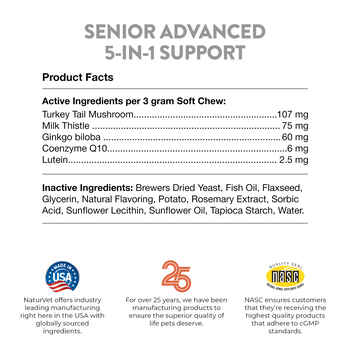 NaturVet Senior Advanced 5-in-1 Support Supplement for Dogs Soft Chews 60 ct