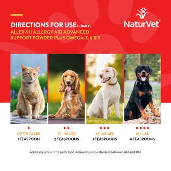 NaturVet Aller-911 Advanced Allergy Aid Formula Powder Plus Antioxidants Supplement for Dogs and Cats Powder 9 oz