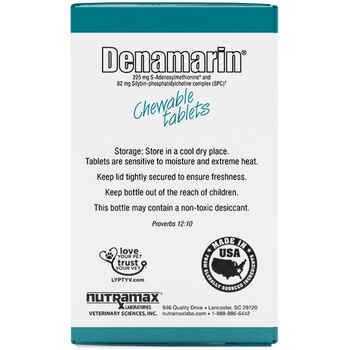 Nutramax Denamarin Liver Health Supplement for Dogs, With S-Adenosylmethionine (SAMe) and Silybin 30 Chewable Tablets