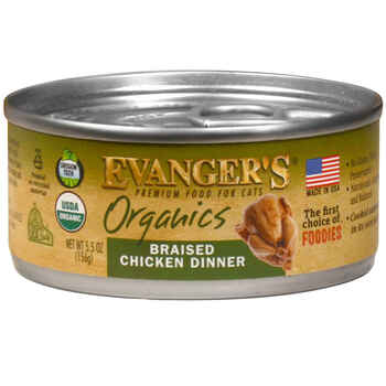 Evanger's Organics Braised Chicken Dinner Canned Cat Food 5 oz Cans - Case of 24 product detail number 1.0