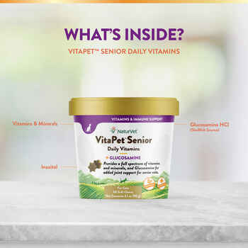 NaturVet VitaPet Senior Daily Vitamins Plus Glucosamine Supplement for Cats Soft Chews, 60 ct