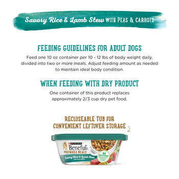 Purina Beneful Prepared Meals Savory Rice & Lamb Stew Wet Dog Food 10 oz Tub - Case of 8