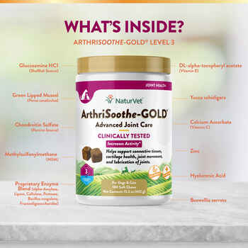 NaturVet ArthriSoothe-GOLD Level 3, Clinically Tested Advanced Joint Care Supplement for Dogs Soft Chews 180 ct