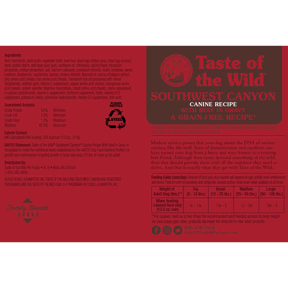 Taste of the Wild Southwest Canyon Canine Recipe Beef Wet Dog Food
