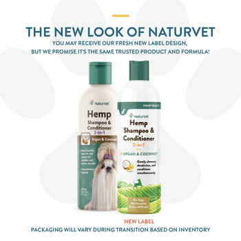 NaturVet Hemp Shampoo & Conditioner 2-in-1 with Argan and Coconut for Dogs 16 oz