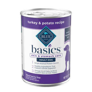 Blue Buffalo Basics Skin & Stomach Care Grain-Free Turkey and Potato Recipe Adult Wet Dog Food 12.5 oz. Cans - Case of 12 product detail number 1.0
