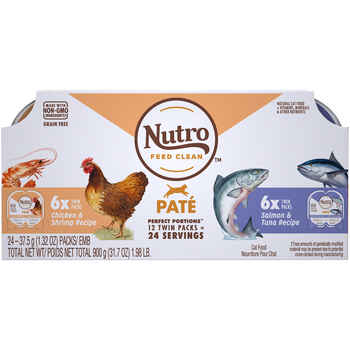 Nutro Perfect Portions Grain Free Variety Pack Salmon & Tuna and Chicken & Shrimp Pate Wet Cat Food Trays - 2.65 oz Trays - Pack of 6 product detail number 1.0