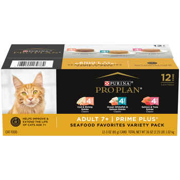 Purina Pro Plan Senior Adult 7+ Prime Plus Seafood Favorites Variety Pack Wet Cat Food 3 oz Cans (Case of 12) product detail number 1.0