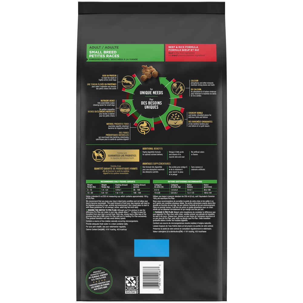 Purina Pro Plan Adult Small Breed Shredded Blend Beef & Rice Formula Dry Dog Food