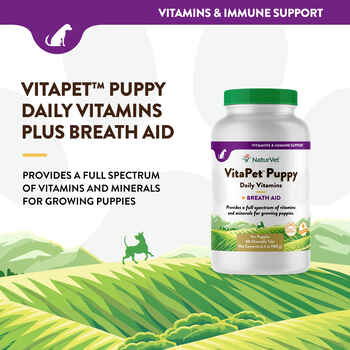 NaturVet VitaPet Puppy Daily Vitamins Plus Breath Aid Supplement for Dogs Time Release Chewable Tablets 60 ct