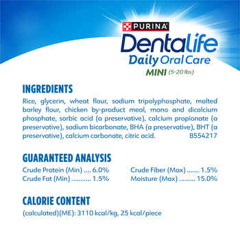 Purina Dentalife Daily Oral Care Mini & Toy Breed Dog Dental Chews – 17.1 oz Pouch - 58 Count